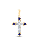 1/6CTW-DIA NK 1/10CT-SAPP NATURAL GEM CROSS PENDANT